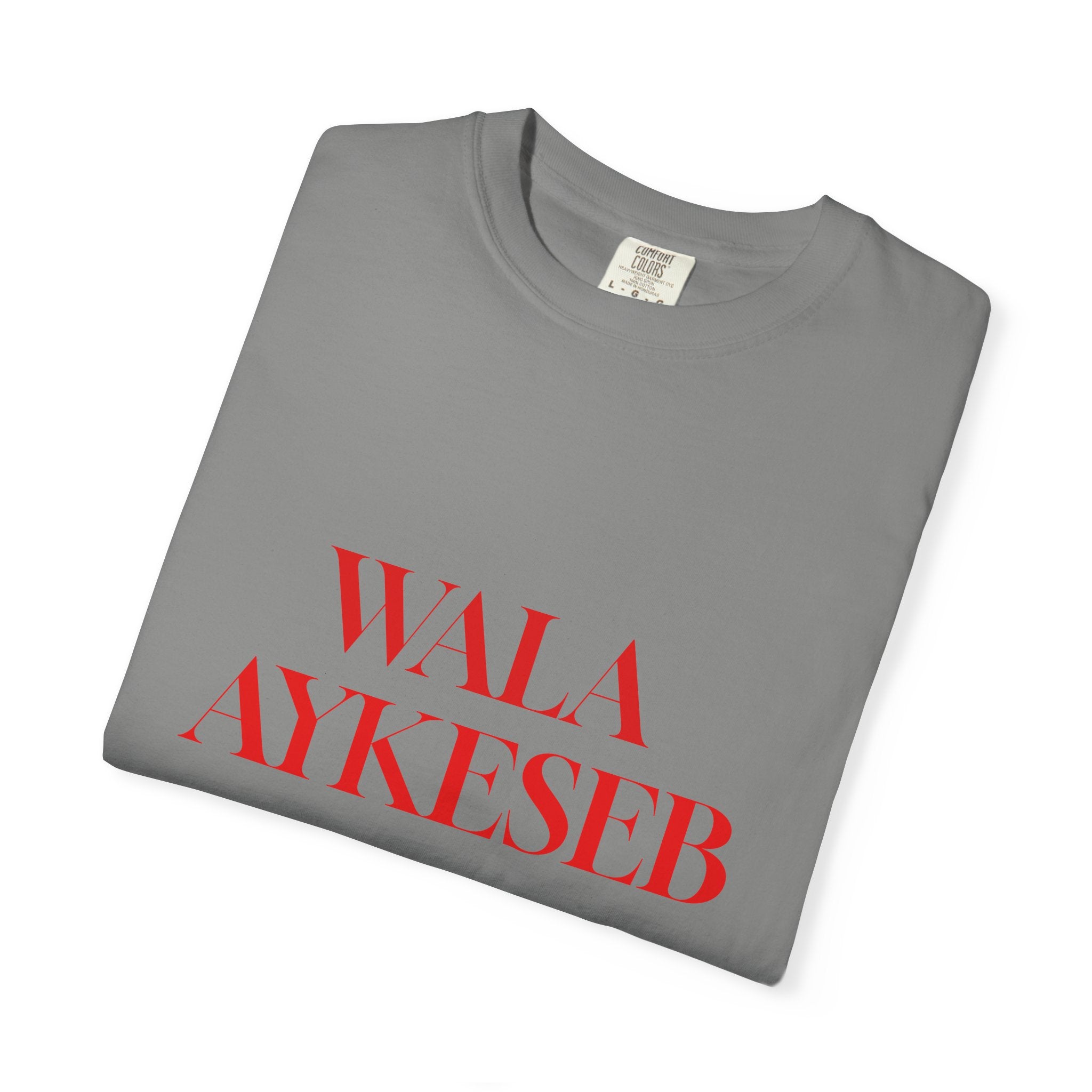 T-Shirt — Minimal Red Text Graphic Tee ('WALA AYKESEB')
