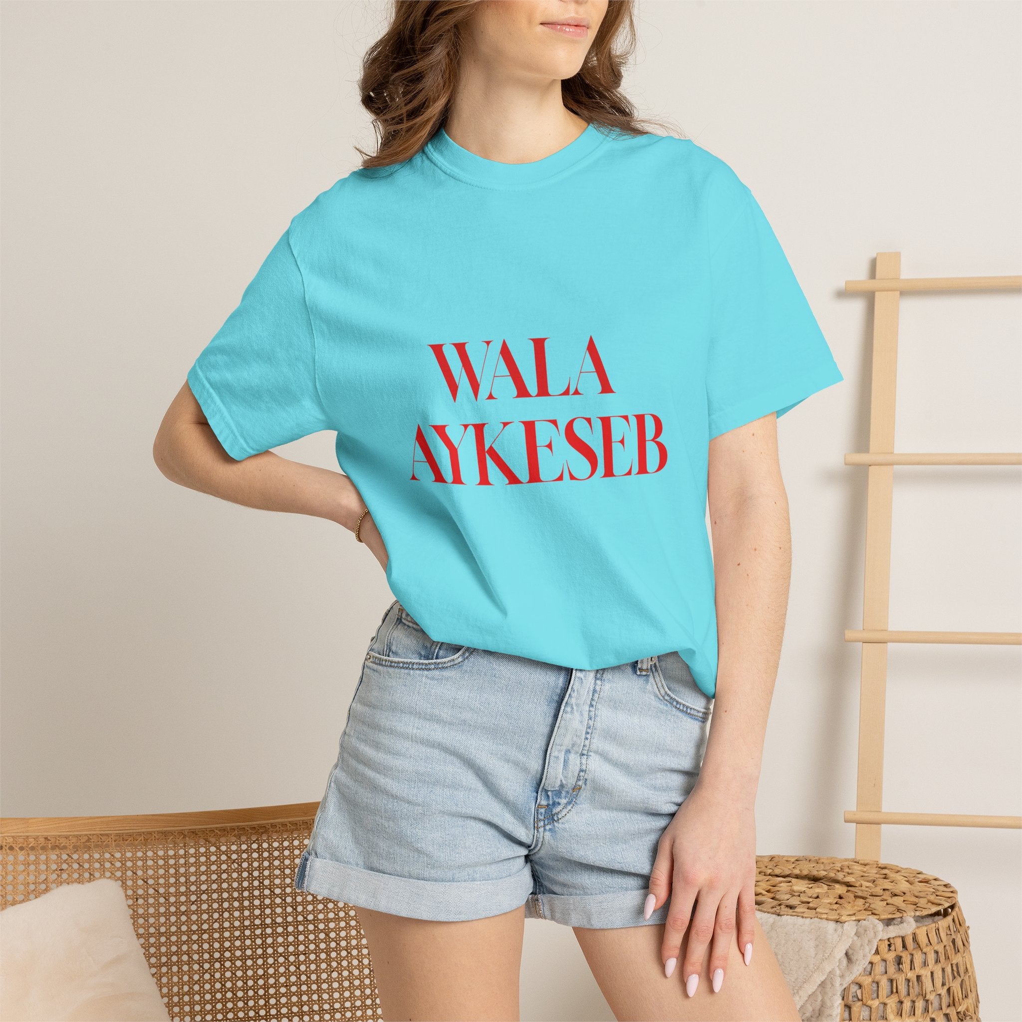 T-Shirt — Minimal Red Text Graphic Tee ('WALA AYKESEB')