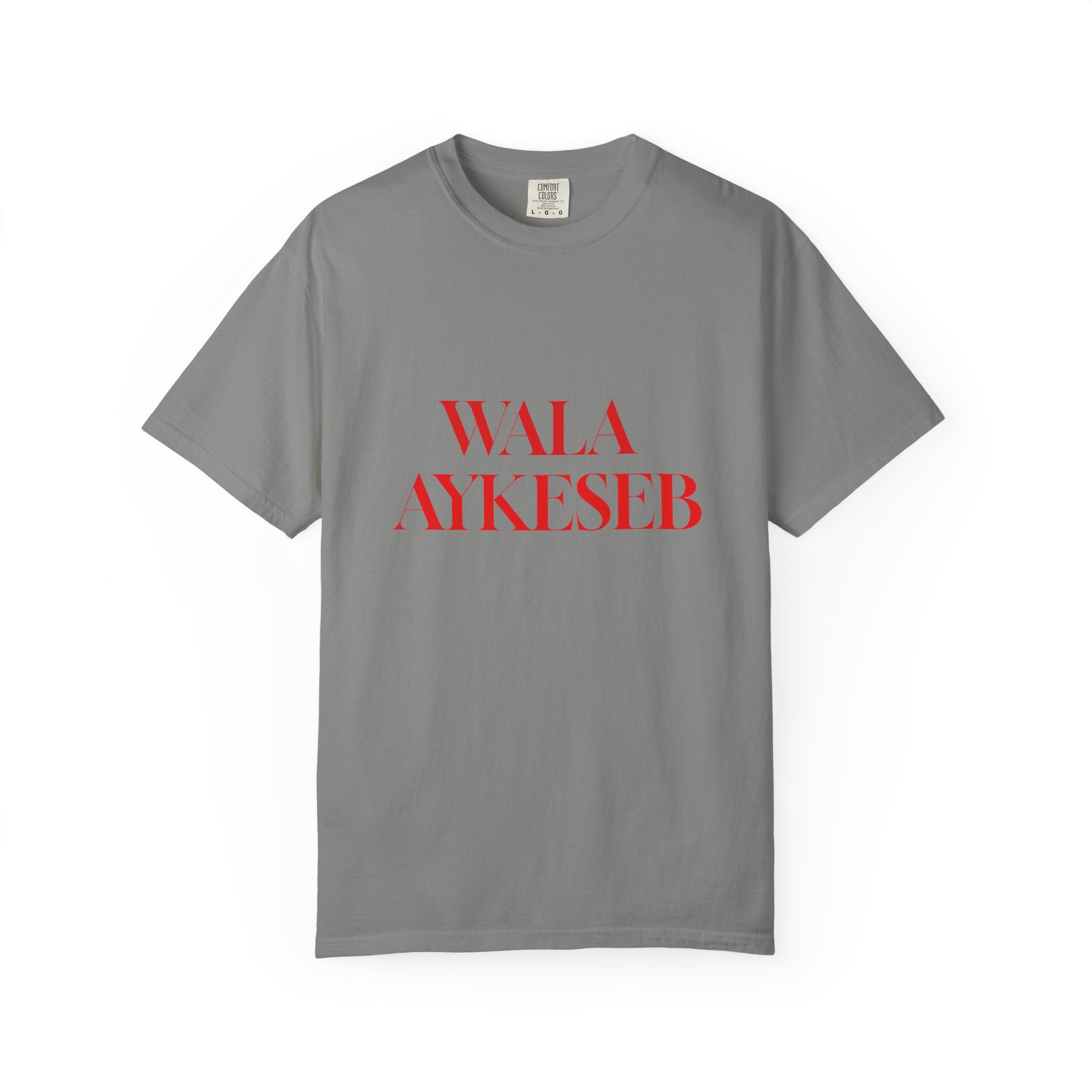 T-Shirt — Minimal Red Text Graphic Tee ('WALA AYKESEB')