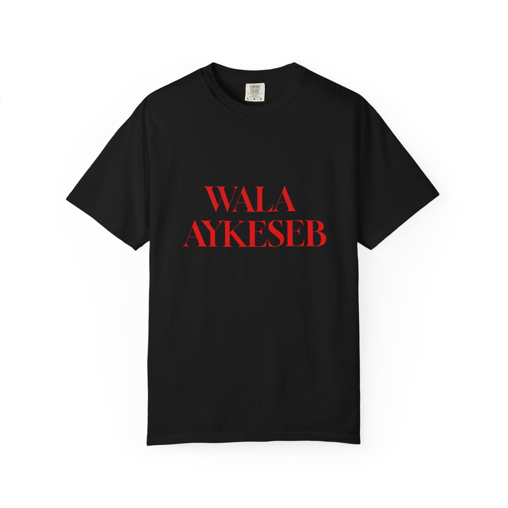 T-Shirt — Minimal Red Text Graphic Tee ('WALA AYKESEB')