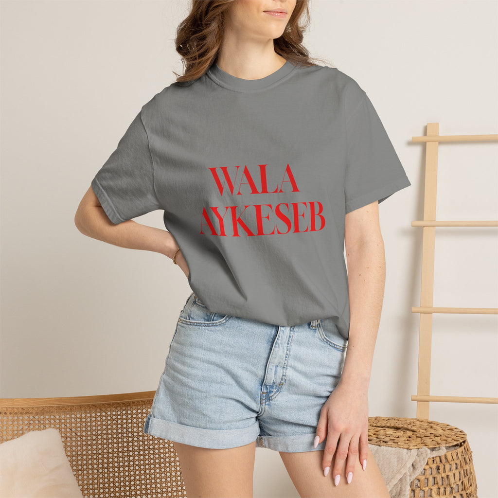 T-Shirt — Minimal Red Text Graphic Tee ('WALA AYKESEB')