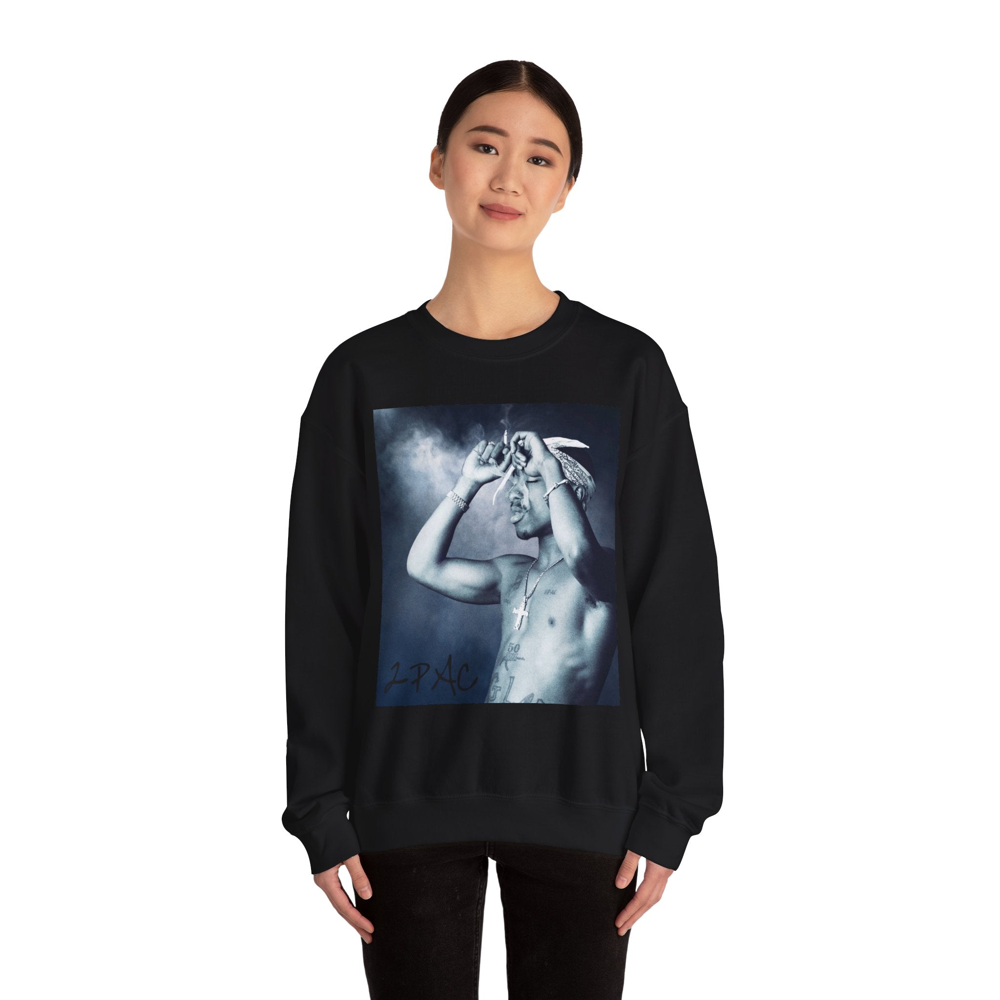 Tupac - Graphic Crewneck Sweatshirt — Vintage Black & White Portrait