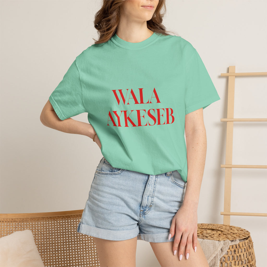 T-Shirt — Minimal Red Text Graphic Tee ('WALA AYKESEB')