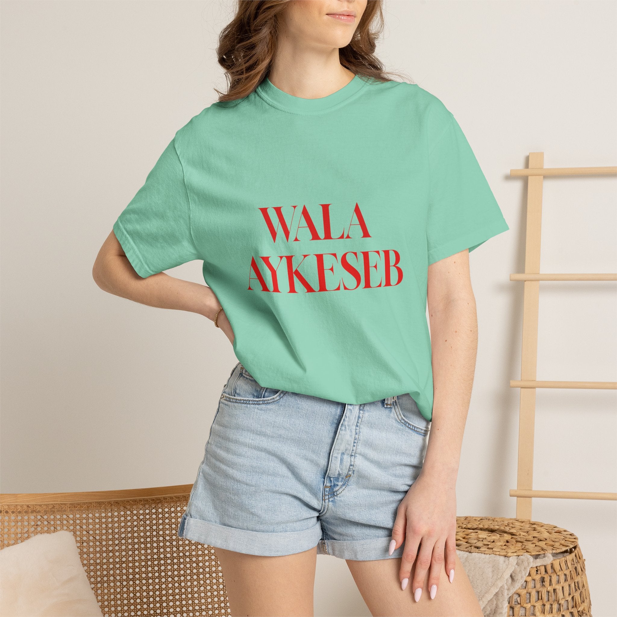 T-Shirt — Minimal Red Text Graphic Tee ('WALA AYKESEB')