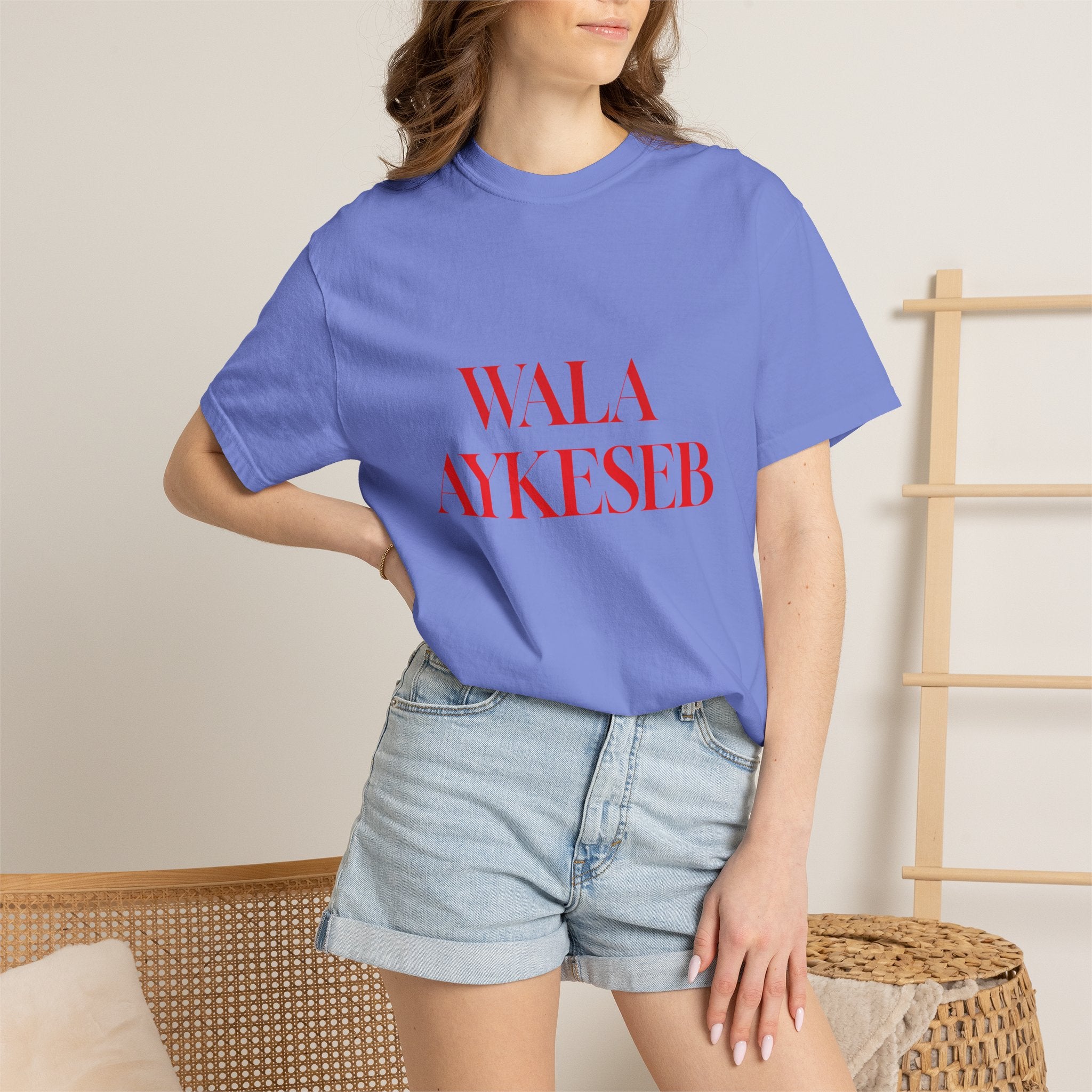 T-Shirt — Minimal Red Text Graphic Tee ('WALA AYKESEB')