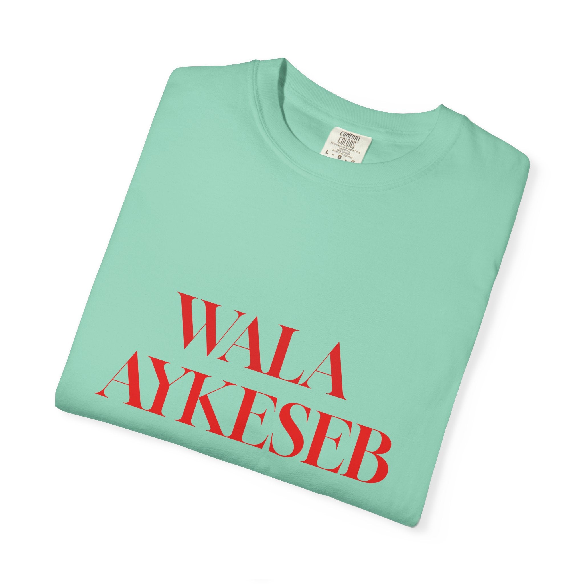 T-Shirt — Minimal Red Text Graphic Tee ('WALA AYKESEB')