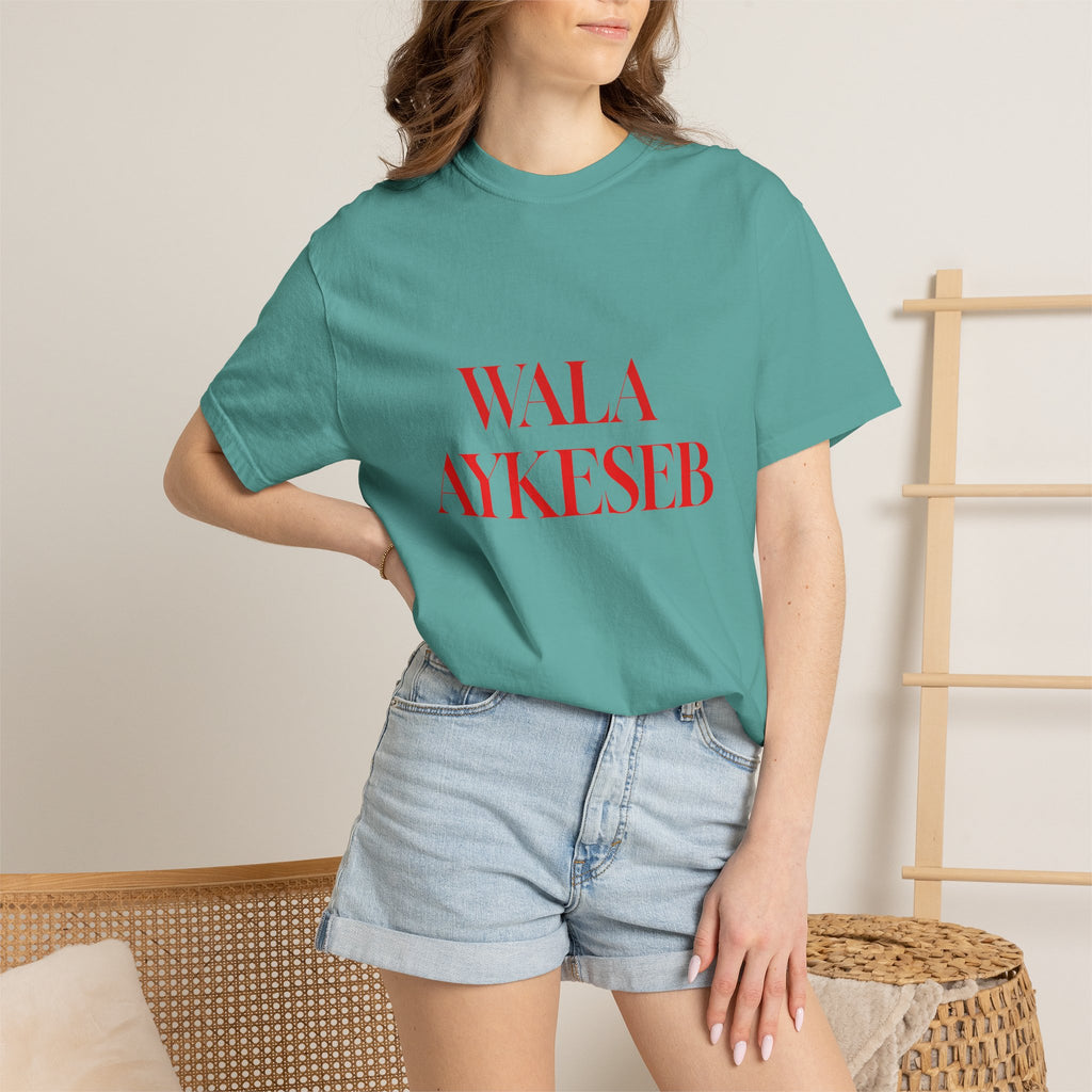 T-Shirt — Minimal Red Text Graphic Tee ('WALA AYKESEB')