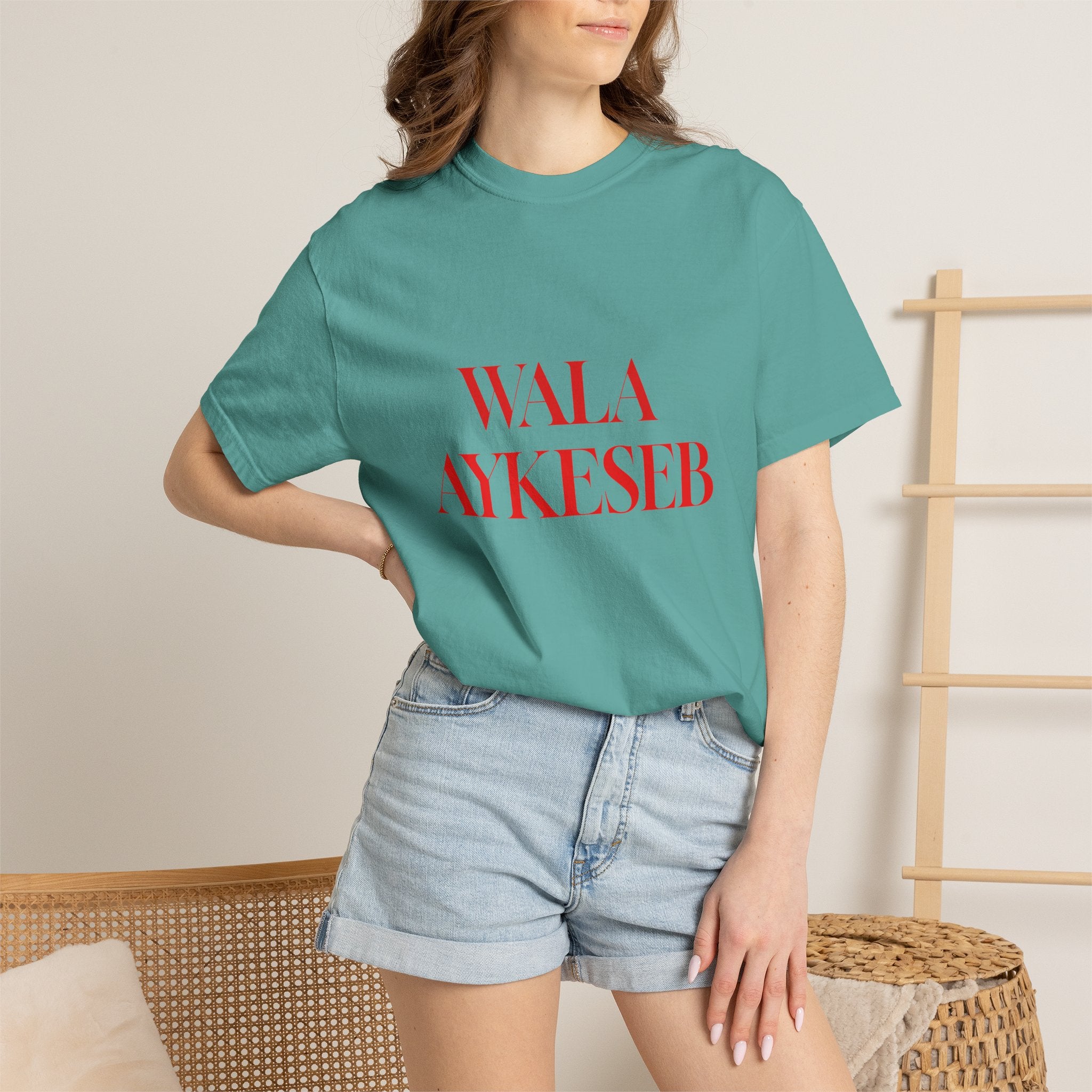 T-Shirt — Minimal Red Text Graphic Tee ('WALA AYKESEB')