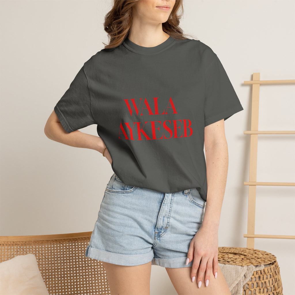 T-Shirt — Minimal Red Text Graphic Tee ('WALA AYKESEB')