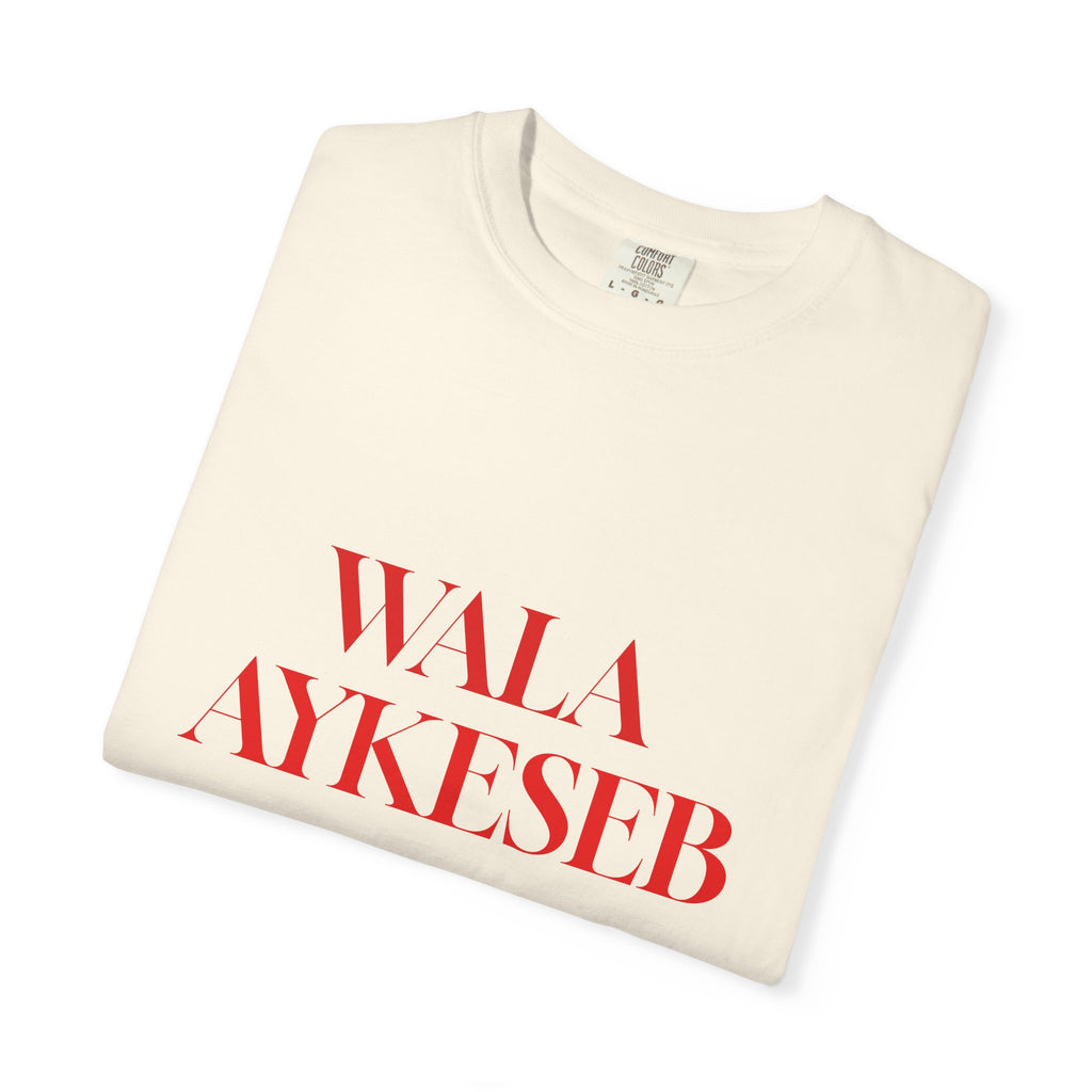 T-Shirt — Minimal Red Text Graphic Tee ('WALA AYKESEB')