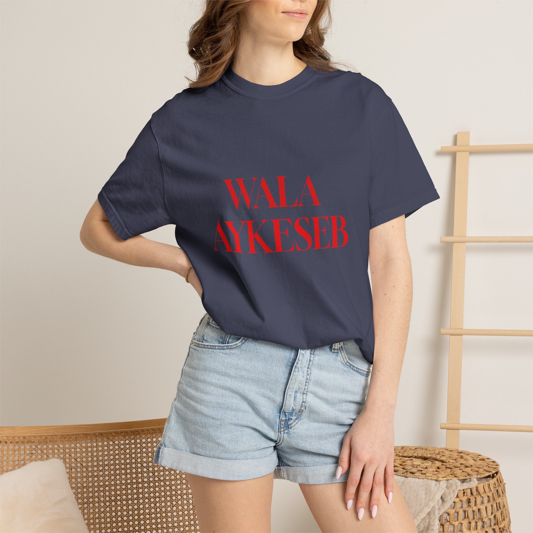 T-Shirt — Minimal Red Text Graphic Tee ('WALA AYKESEB')