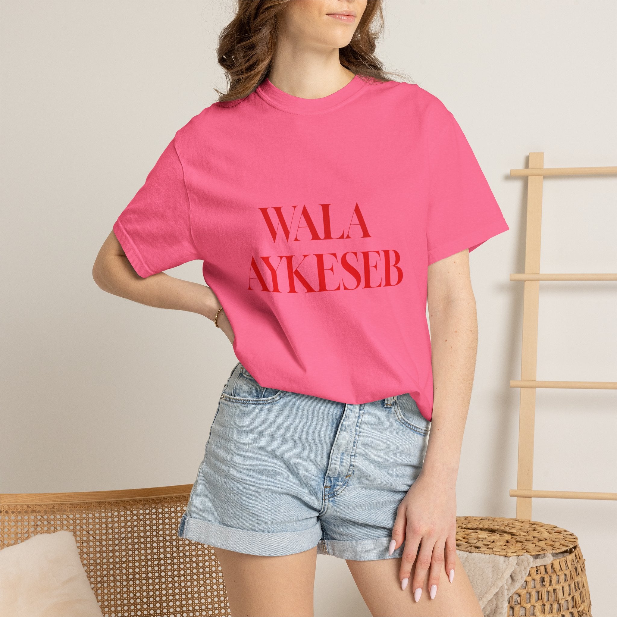 T-Shirt — Minimal Red Text Graphic Tee ('WALA AYKESEB')