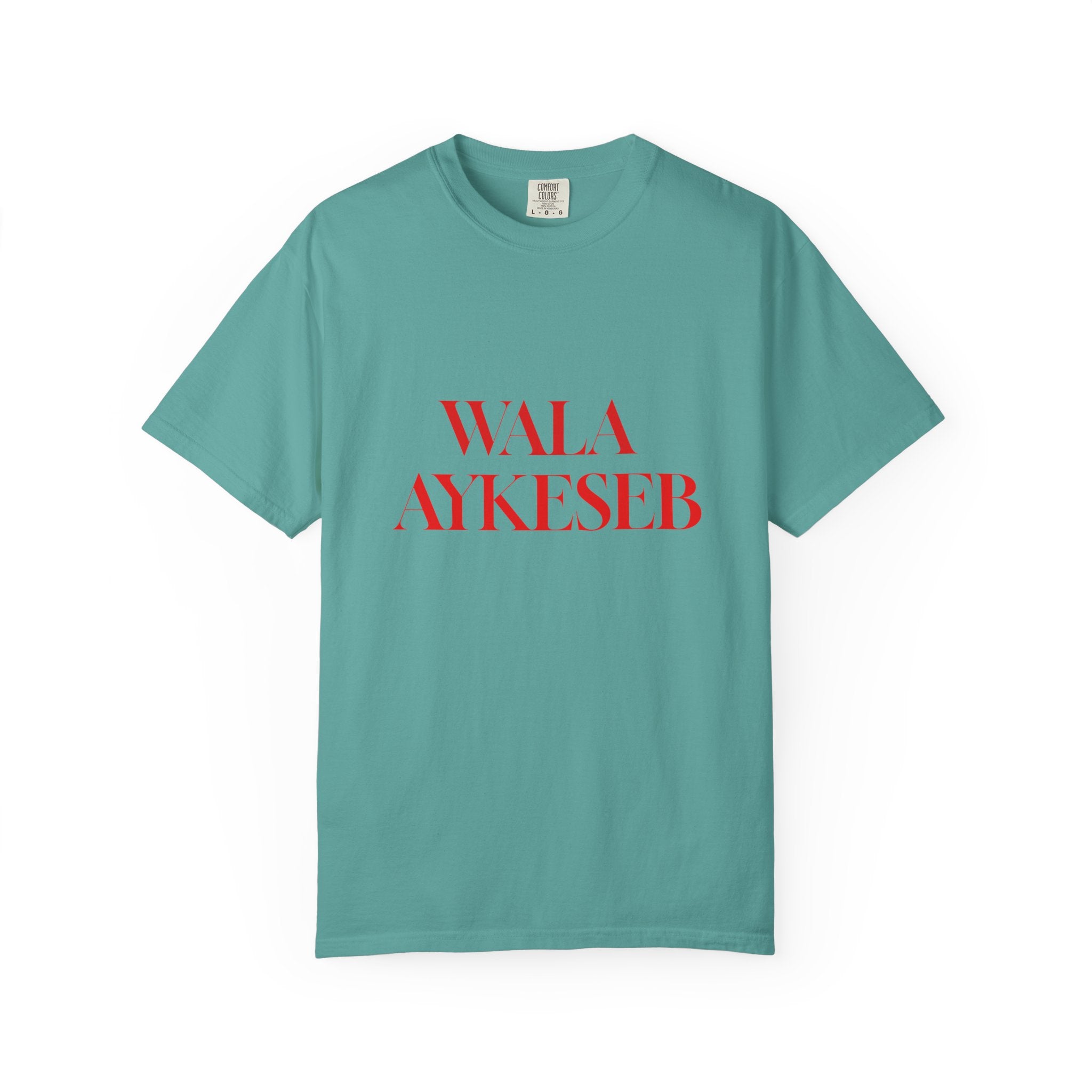 T-Shirt — Minimal Red Text Graphic Tee ('WALA AYKESEB')