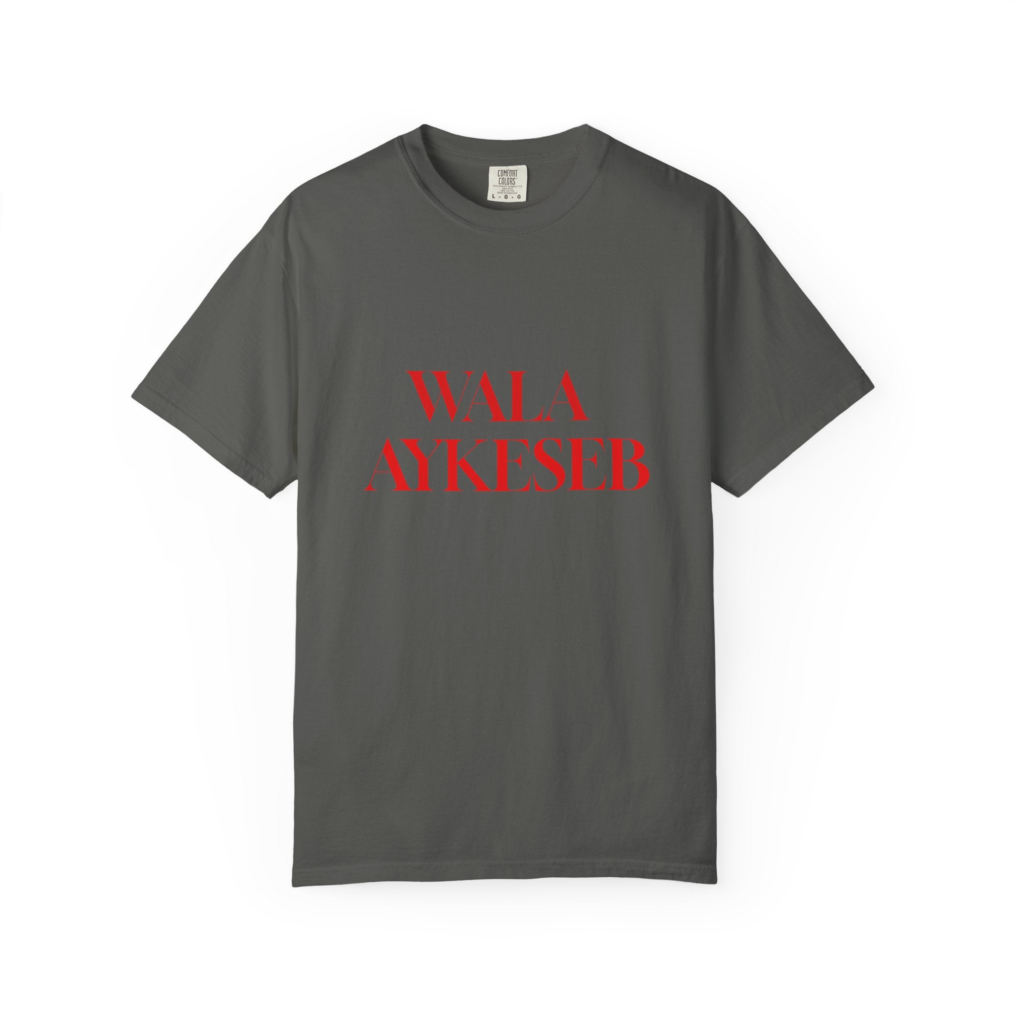 T-Shirt — Minimal Red Text Graphic Tee ('WALA AYKESEB')
