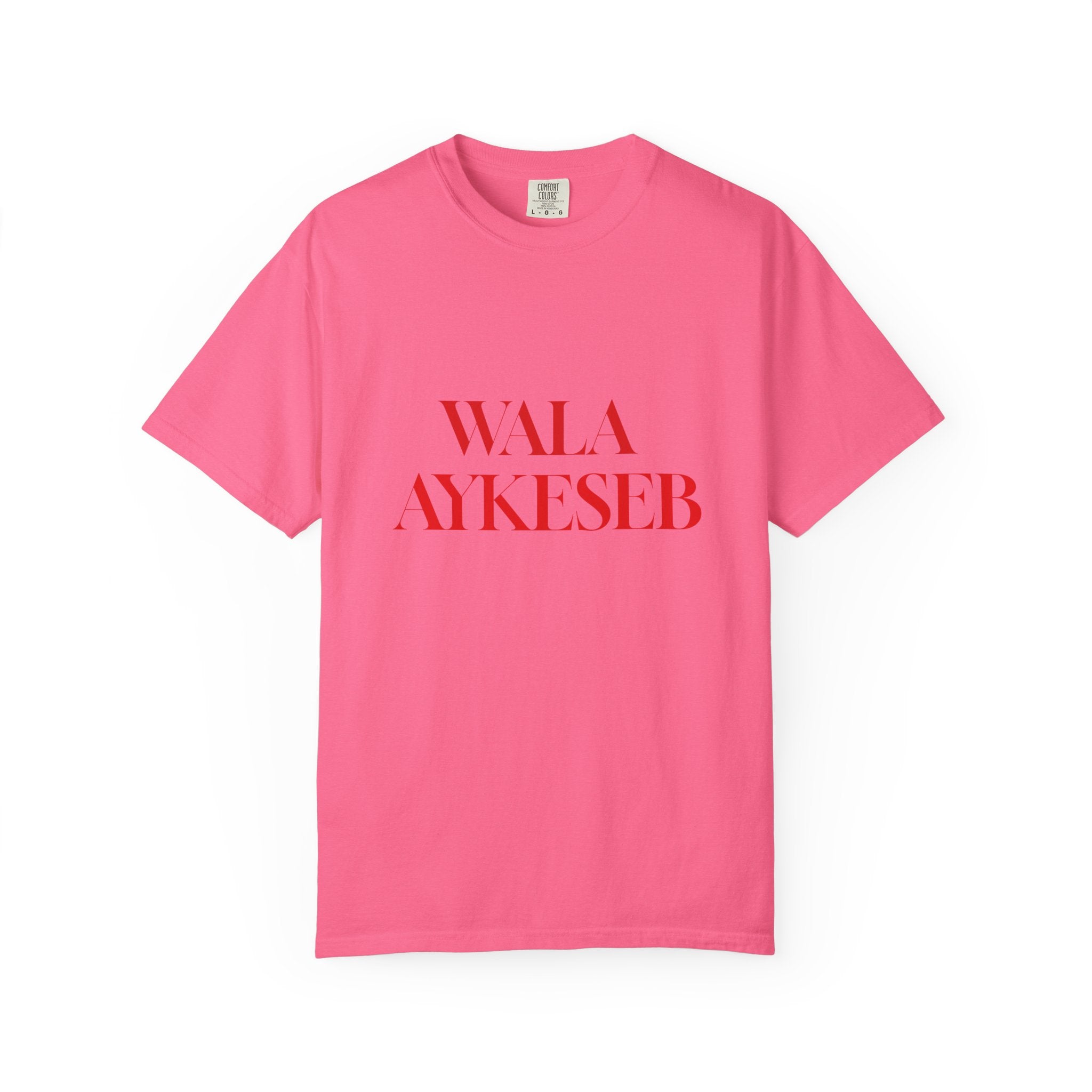 T-Shirt — Minimal Red Text Graphic Tee ('WALA AYKESEB')