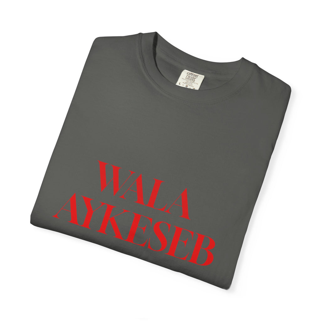 T-Shirt — Minimal Red Text Graphic Tee ('WALA AYKESEB')